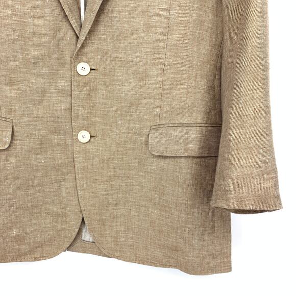 Brooks Brothers 1818 Fitzgerald Two Button Blazer Jacket Mens Sz 40S Tan Linen - Picture 4 of 8